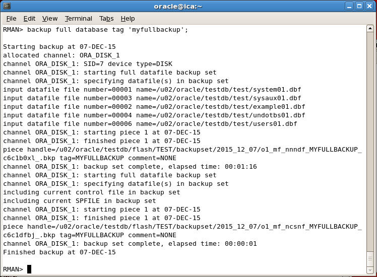 backup full database using rman