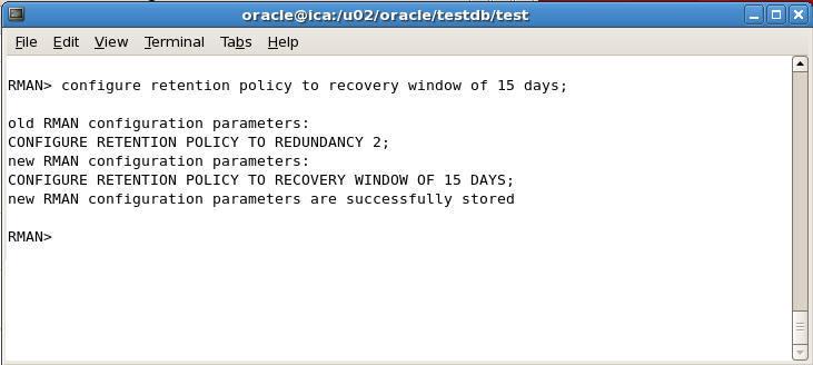 configure retention policy to days