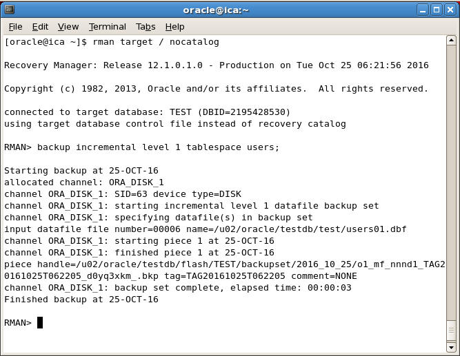 backup incremental tablespace